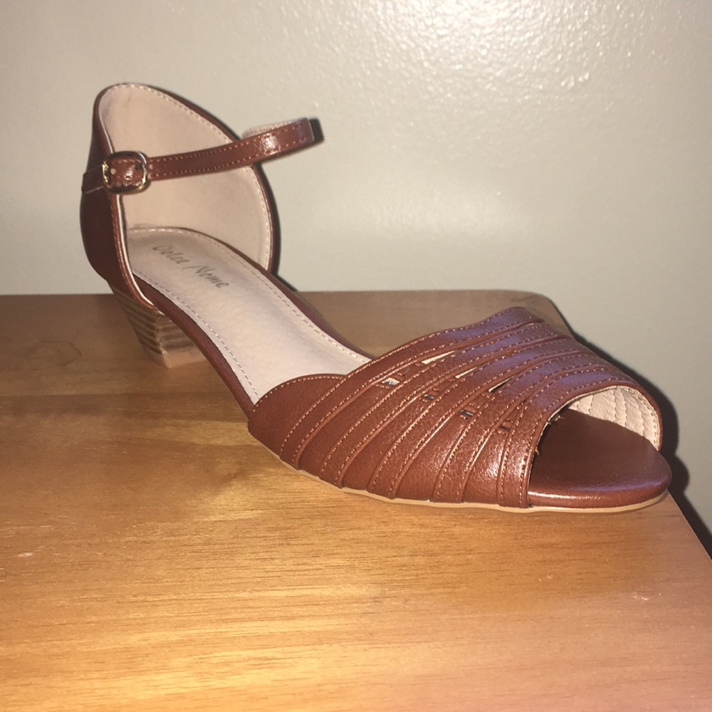 ModCloth Tan Peep Toe Heels